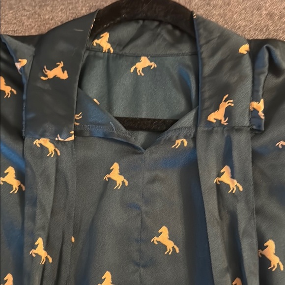 Forever 21 Satin texture Dark Green Blouse Gold colour Horse Print - Picture 5 of 5
